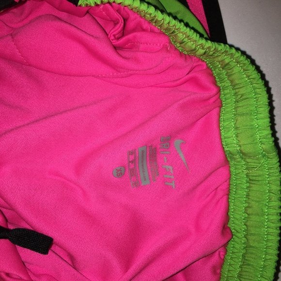 Nike Tempo Logo Dri Fit Lime Green Hot Pink Stripe Running Shorts Size XS - Picture 4 of 8